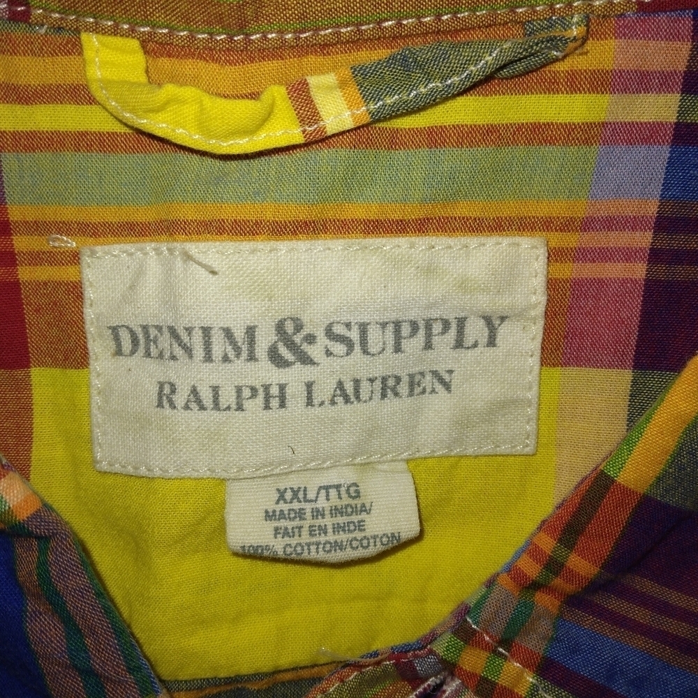 Denim & Supply Ralph Lauren yellow plaid short sleeve button shirt casual XXL - Picture 8 of 9